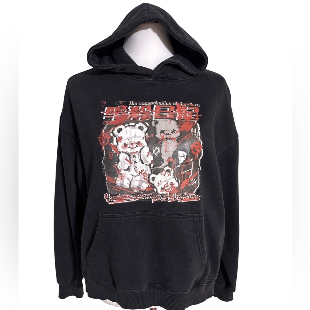 Menhera Bear Black Anime Distressed Hoodie